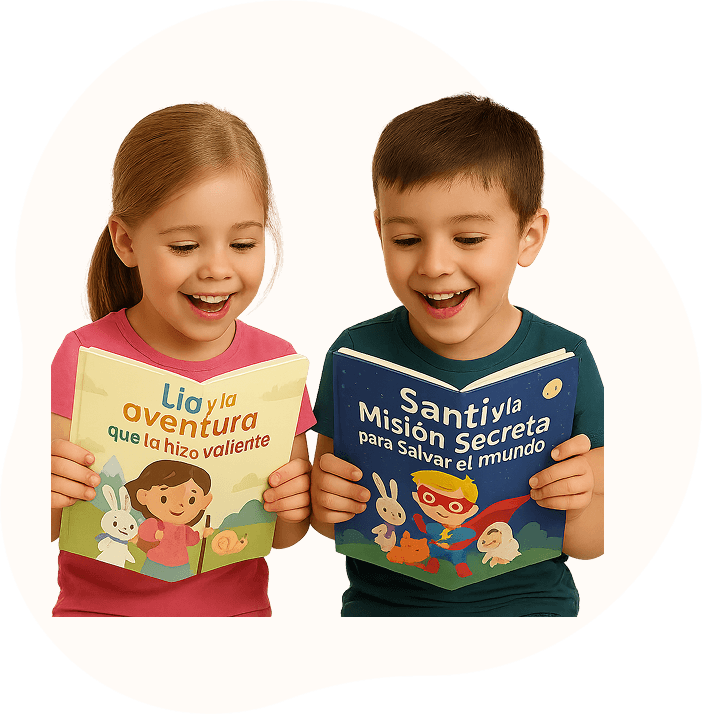 Niños con libros personalizados